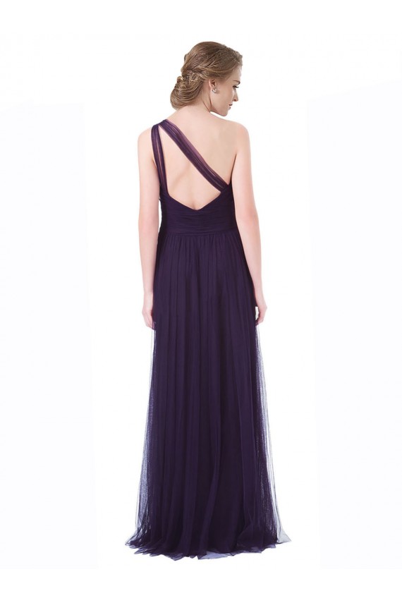 Prune Trapèze Tulle Longue Robes demoiselle d'honneur Pas Chère