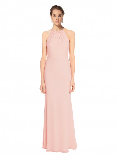 Rose 114 Trapèze Bretelles spaghetti Mousseline Longue Robes demoiselle d'honneur Pas Chre