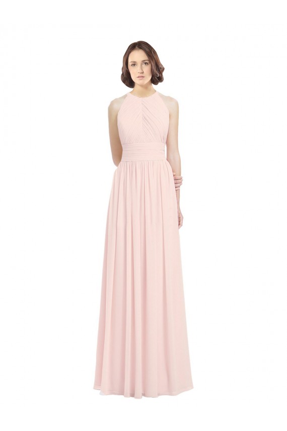 Rose 42 Trapèze Licou Mousseline Longue Robes demoiselle d'honneur Pas Chère