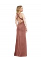 Rose Cannelle Trapèze Col V Velours Stretch Longue Formelles Robes demoiselle d'honneur / Robes de soirée / Robes de bal Pas Chère
