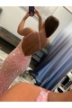 Rose Fourreau Balayage train Paillettes Velours Longue Robes de bal Pas Chère