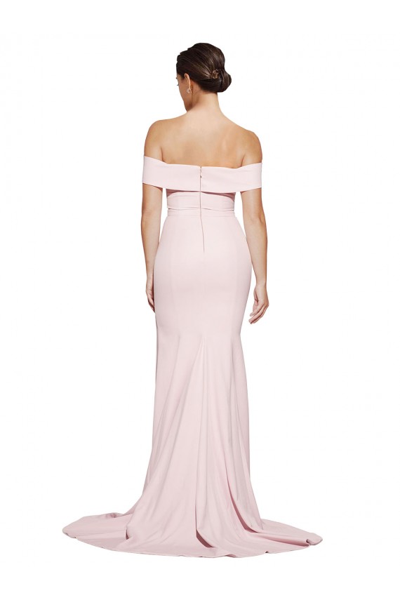 Rose Fourreau Col Carré Balayage train Crêpe Stretch Longue Formelles Robes demoiselle d'honneur / Robes de soirée / Robes de bal Pas Chère