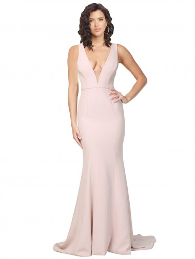 Rose Fourreau Col V Balayage train Crêpe Stretch Longue Formelles Robes demoiselle d'honneur / Robes de soirée / Robes de bal Pas Chre