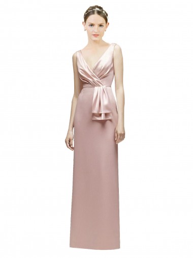 Rose Fourreau Col V Satiné Longue Robes demoiselle d'honneur Pas Chre