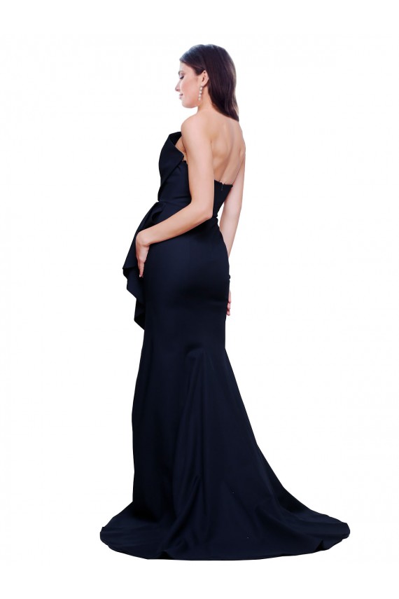 Bleu marine foncé Fourreau Sans bretelle Balayage train Crêpe Stretch Longue Robes demoiselle d'honneur / Robes de bal Pas Chère