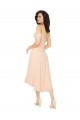 Rose Glacé Trapèze Col Carré midi Mousseline Courte Asymétrique Robes demoiselle d'honneur Pas Chère
