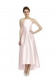 Rose Trapèze Bretelles spaghetti Satiné Longue Asymétrique Robes demoiselle d'honneur Pas Chère