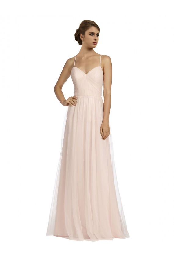 Rose Trapèze Bretelles spaghetti Tulle Longue Robes demoiselle d'honneur Pas Chère