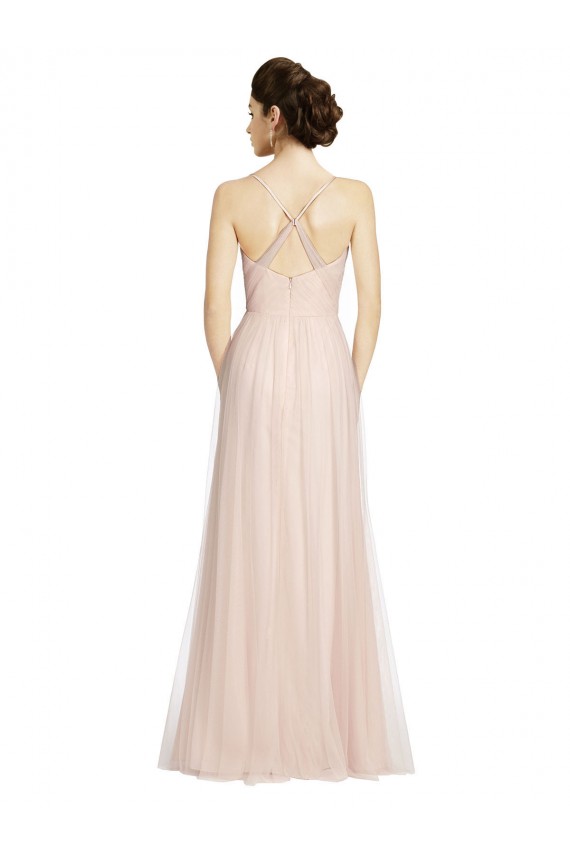 Rose Trapèze Bretelles spaghetti Tulle Longue Robes demoiselle d'honneur Pas Chère