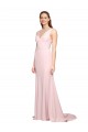 Rose Trapèze Col V Balayage train Crêpe Stretch Longue Robes demoiselle d'honneur / Robes de bal Pas Chère