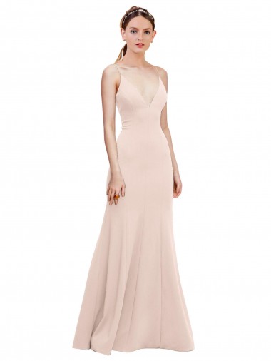 Rose Trapèze Col V Crêpe Stretch Longue Formelles Robes demoiselle d'honneur / Robes de soirée / Robes de bal Pas Chre