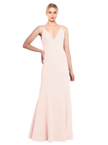 Rose Trapèze Col V Crêpe Stretch Longue Formelles Robes demoiselle d'honneur / Robes de soirée / Robes de bal Pas Chre