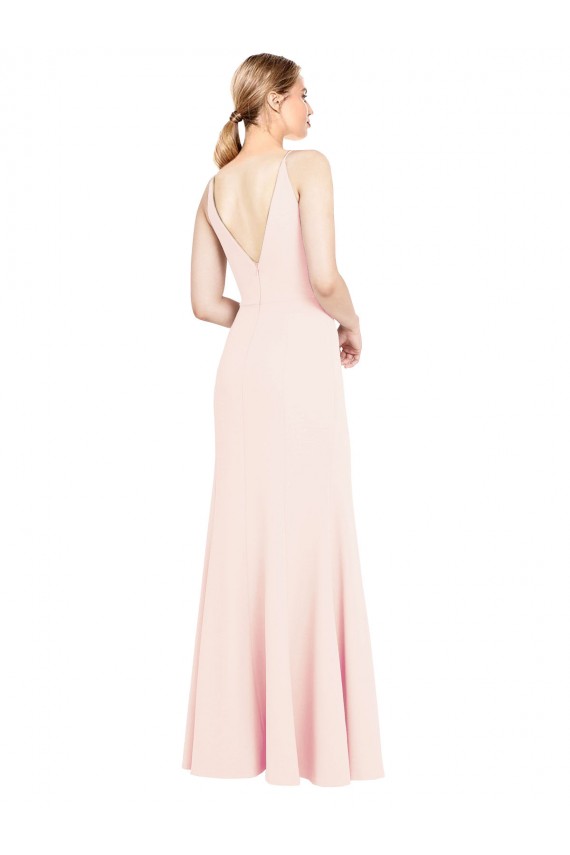 Rose Trapèze Col V Crêpe Stretch Longue Formelles Robes demoiselle d'honneur / Robes de soirée / Robes de bal Pas Chère