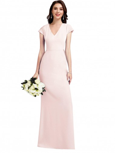 Rose Trapèze Col V Crêpe Stretch Longue Formelles Robes demoiselle d'honneur / Robes de soirée / Robes de bal Pas Chre