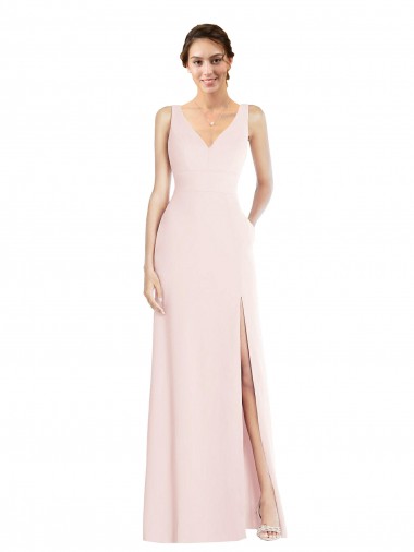 Rose Trapèze Col V Crêpe Stretch Longue Robes demoiselle d'honneur / Robes de bal Pas Chre
