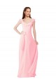 Rose Trapèze Col V Mousseline Longue Robes demoiselle d'honneur Pas Chère