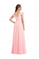 Rose Trapèze Col V Mousseline Longue Robes demoiselle d'honneur Pas Chère
