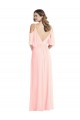 Rose Trapèze Col V Mousseline Longue Robes demoiselle d'honneur Pas Chère