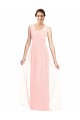 Rose Trapèze Col V Mousseline Longue Robes demoiselle d'honneur Pas Chère