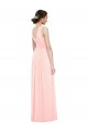 Rose Trapèze Col V Mousseline Longue Robes demoiselle d'honneur Pas Chère