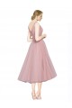 Rose Trapèze Col V Tulle Courte Robes demoiselle d'honneur / Robes de cocktail Pas Chère