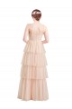 Rose Trapèze Col V Tulle Longue Robes demoiselle d'honneur Pas Chère
