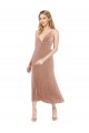 Rose Trapèze Col V midi Velours Stretch Courte Robes demoiselle d'honneur / Robes de bal / Robes de cocktail Pas Chère