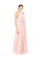 Rose Trapèze Licou Mousseline Longue Robes demoiselle d'honneur Pas Chère