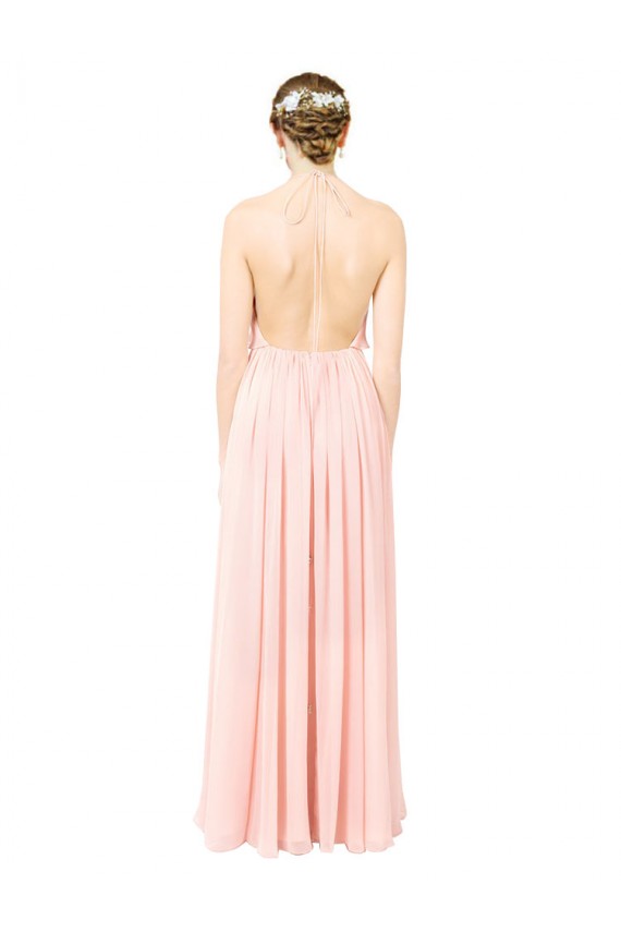 Rose Trapèze Licou Mousseline Longue Robes demoiselle d'honneur Pas Chère