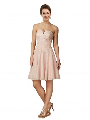 Rose Trapèze Mousseline Dentelle Courte Robes demoiselle d'honneur / Robes de cocktail Pas Chre