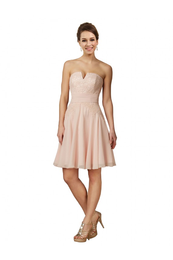 Rose Trapèze Mousseline Dentelle Courte Robes demoiselle d'honneur / Robes de cocktail Pas Chère