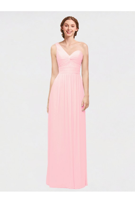 Rose Trapèze Mousseline Longue Robes demoiselle d'honneur Pas Chère