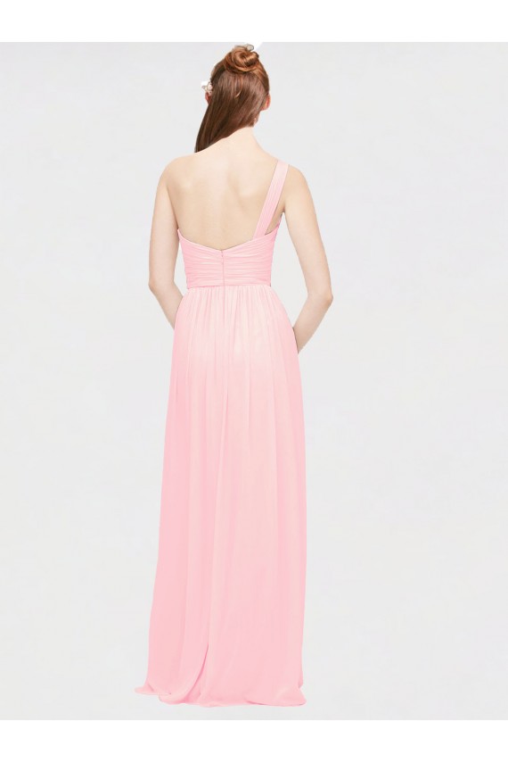 Rose Trapèze Mousseline Longue Robes demoiselle d'honneur Pas Chère