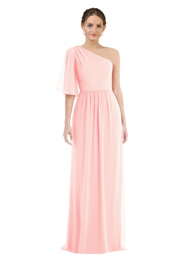Rose Trapèze Mousseline Longue Robes demoiselle d'honneur Pas Chre