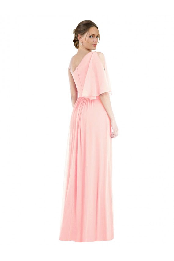 Rose Trapèze Mousseline Longue Robes demoiselle d'honneur Pas Chère