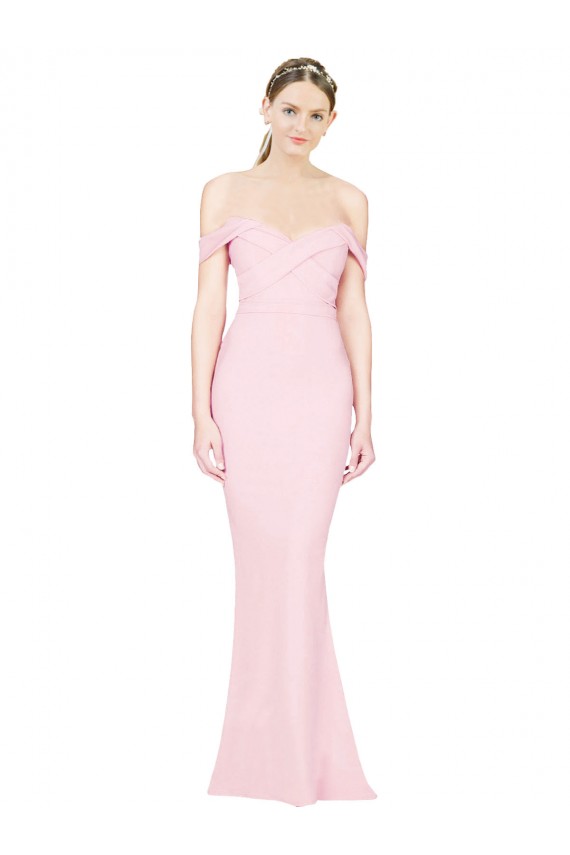 Rose Trapèze Sans bretelle Crêpe Stretch Longue Formelles Robes demoiselle d'honneur / Robes de soirée / Robes de bal Pas Chère