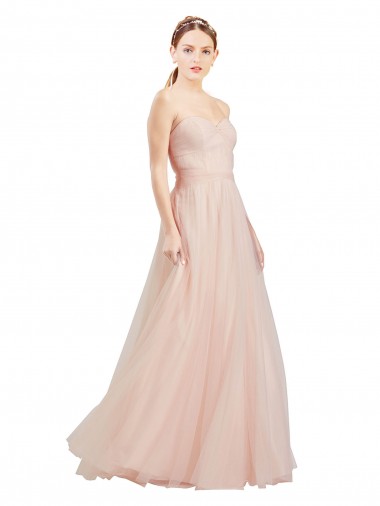 Rose Trapèze Sans bretelle Tulle Longue Robes demoiselle d'honneur Pas Chre