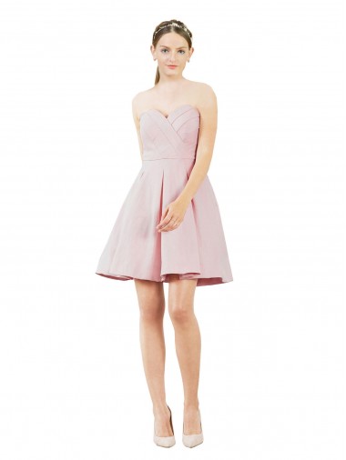 Rose Trapèze Satiné Courte Robes demoiselle d'honneur / Robes de cocktail Pas Chre