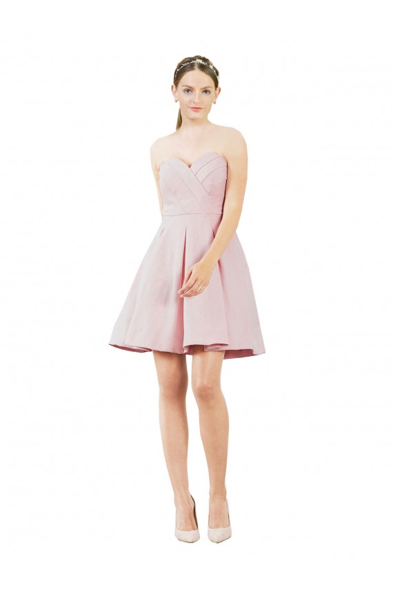 Rose Trapèze Satiné Courte Robes demoiselle d'honneur / Robes de cocktail Pas Chère