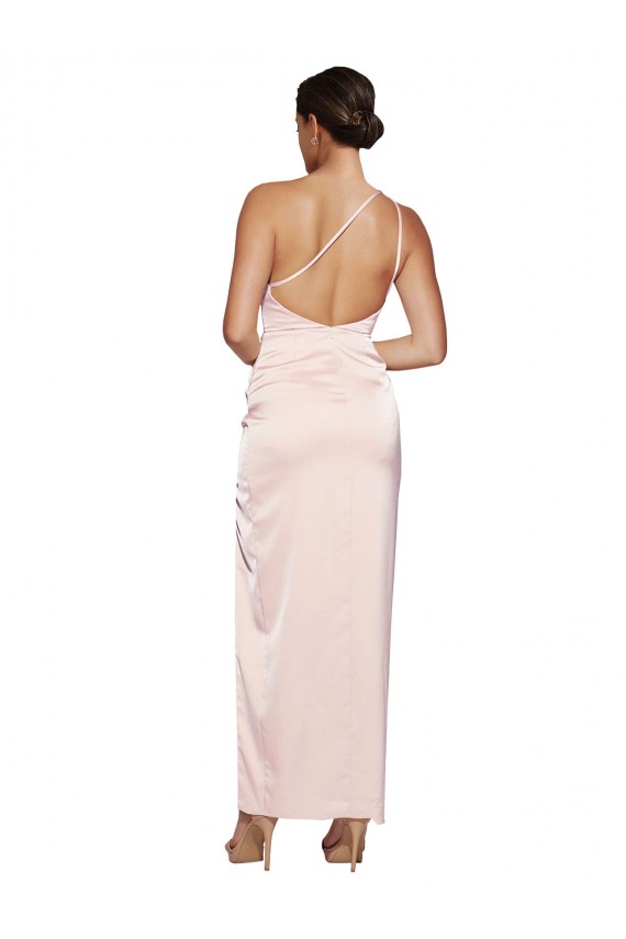 Rose Trapèze Satiné Soyeux Longue Robes demoiselle d'honneur / Robes de bal Pas Chère