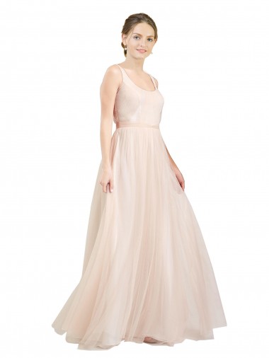 Rose Trapèze Scoop Tulle Longue Robes demoiselle d'honneur Pas Chre
