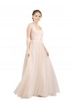 Rose Trapèze Scoop Tulle Longue Robes demoiselle d'honneur Pas Chère