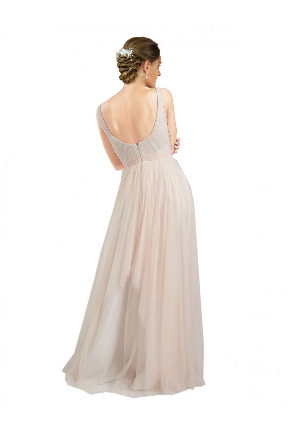 Rose Trapèze Scoop Tulle Longue Robes demoiselle d'honneur Pas Chère