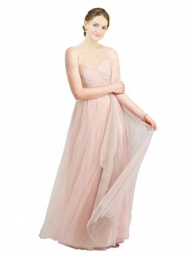Rose Trapèze Tulle Longue Robes demoiselle d'honneur Pas Chre