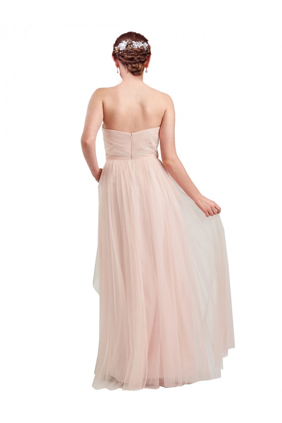 Rose Trapèze Tulle Longue Robes demoiselle d'honneur Pas Chère