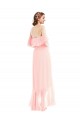 Rose Trapèze Épaule Dénudée Mousseline Longue Asymétrique Robes demoiselle d'honneur Pas Chère