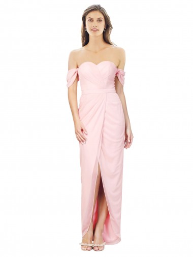 Rose Trapèze Épaule Dénudée Sans bretelle Mousseline Longue Asymétrique Robes demoiselle d'honneur Pas Chre