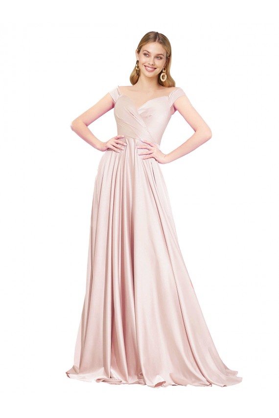 Rose Trapèze Épaule Dénudée Satiné Longue Formelles Robes demoiselle d'honneur / Robes de soirée / Robes de bal Pas Chère