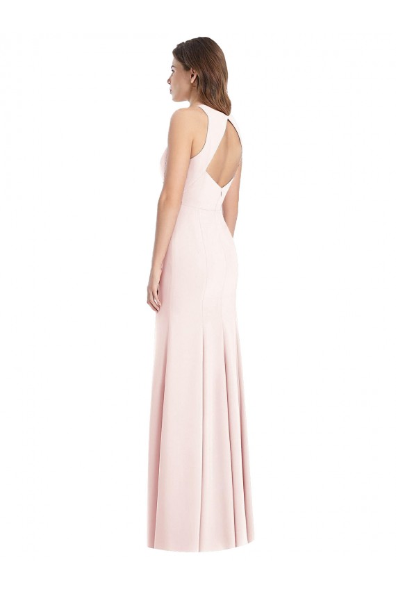 Rose Trompette Bateau Crêpe Stretch Longue Robes demoiselle d'honneur / Robes de bal Pas Chère