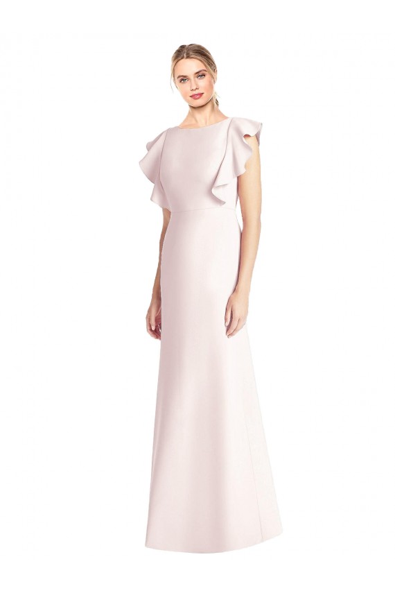 Rose Trompette Bateau Crêpe Stretch Longue Robes demoiselle d'honneur / Robes de bal Pas Chère